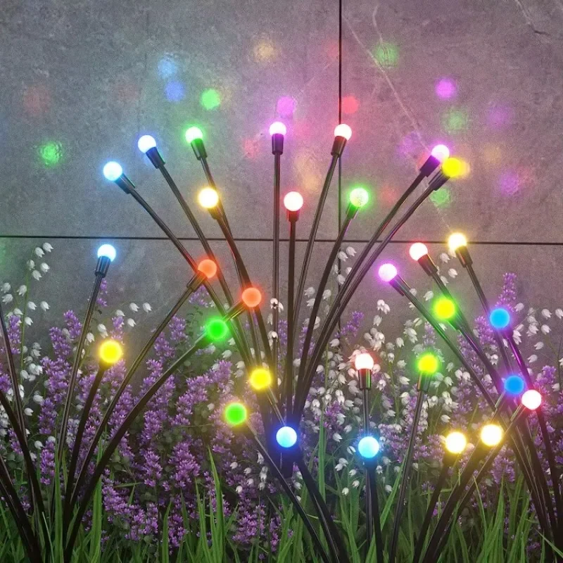 กลางแจ้งพลังงานแสงอาทิตย์ Pathway กันน้ํา 6/8/10 หัว LED ขับเคลื่อน Swaying หิ่งห้อยโคมไฟ Star Burst พลังงานแสงอาทิตย์ Firefly Garden LIGHT