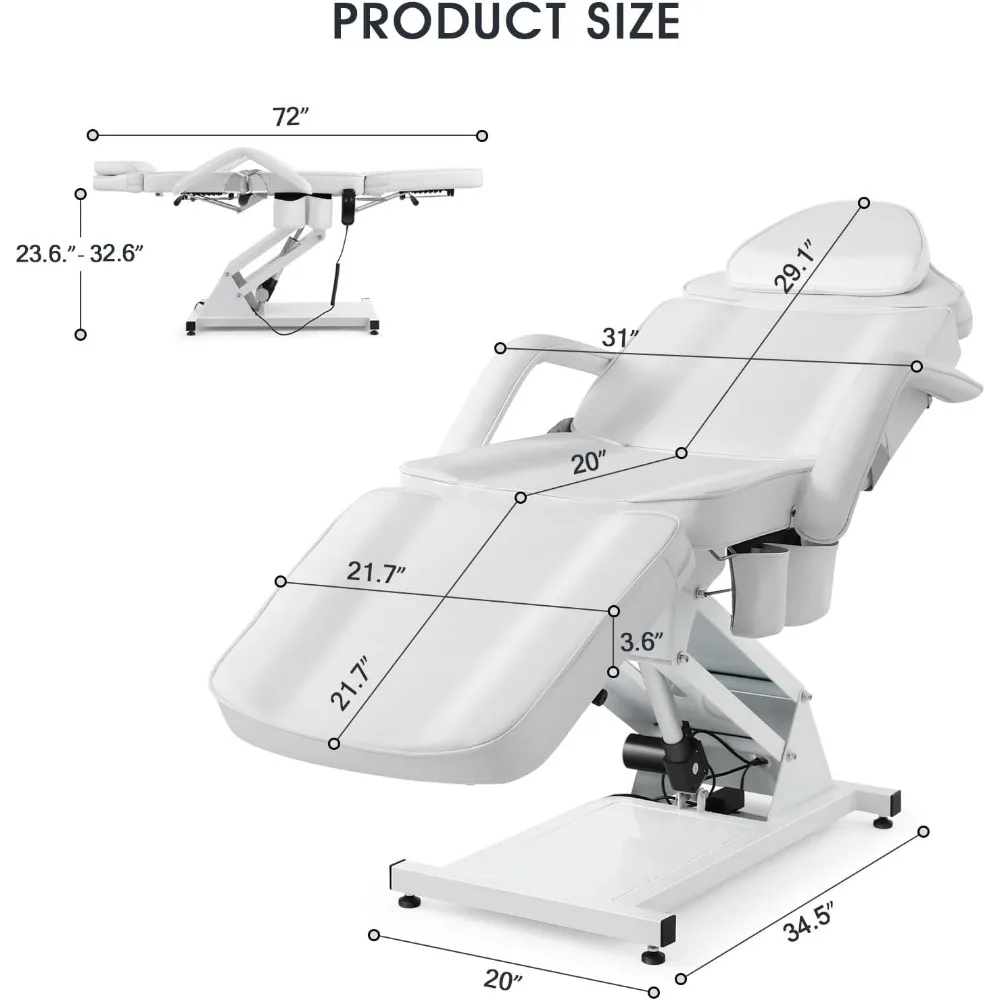 Hand Massage Table Electric Height Adjustable Massage Bed  Facial Bed Lash Bed for Eyelash Extensions Salon Chair (White) MQAM