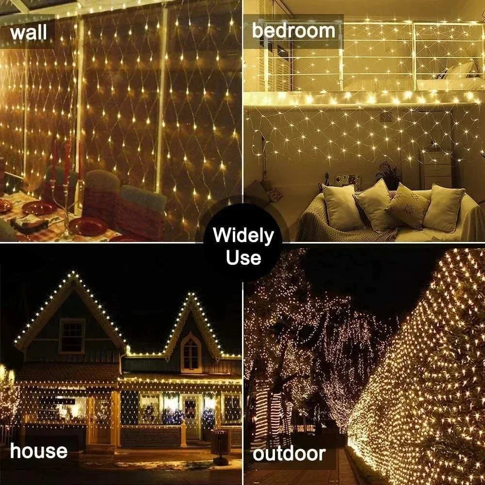 3x2m LED Solar String Net Mesh Light 8 Modes Waterproof Outdoor Garland Lamp for Christmas Party Patio Backyard Garden Decor