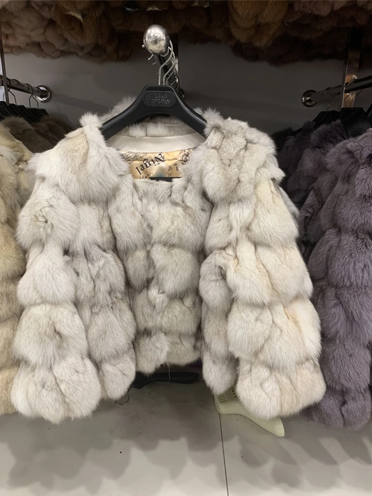 FURYOUME 55CM Winter Frauen Echt Fox Pelz Mantel Dame Dünne Kurze Natürliche Pelz Jacke 100% Fuchs Pelz Oberbekleidung Mode streetwear Weibliche