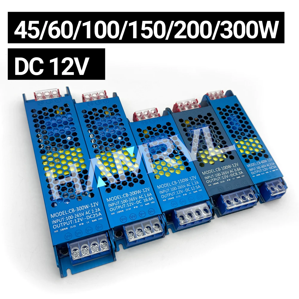 Transformador de tira de luz, entrada de AC100-265V, salida DC12V, controlador de interruptor, adaptador de corriente de tira de luz LED, 45W, 60W, 100W, 150W, 200W, 300W