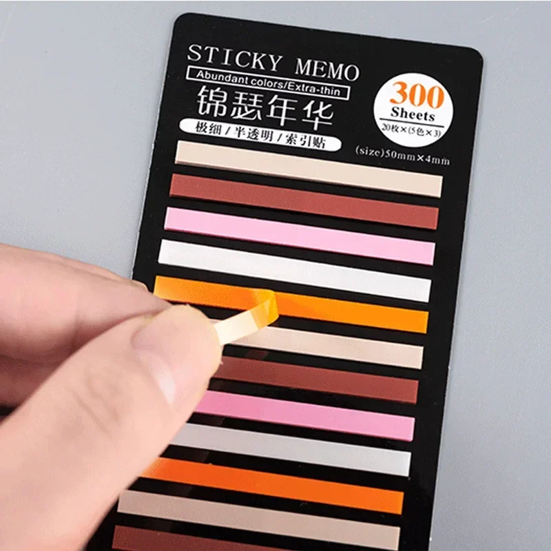 Rainbow Long Index Stickers 300 Sheets Fluorescent PET Waterproof Color Note Marking Key Semi Transparent Sticky Notes