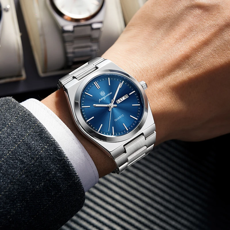 PENGAGAR Luxus Sport Quarz Mann Armbanduhr Wasserdicht Leucht Datum Woche Männer Uhren Edelstahl herren Uhr Männlich Reloj + box