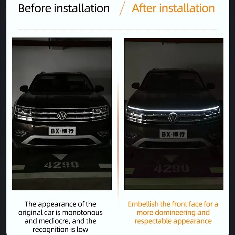 150CM 180CM Scan Starting LED Carro Capô Luz Diurna Luz Universal Flexível DRL Carro Dinâmico 12V Luz Ambiente