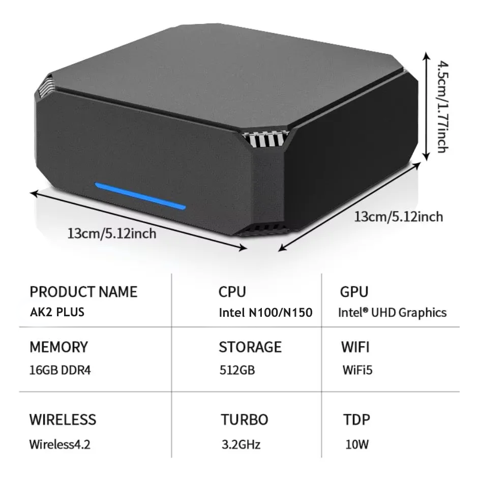 FIREBAT AK2 PLUS MiniPC Intel N100 de doble banda WiFi5 BT4.2 16GB 512GB Ordenador para juegos de escritorio Mini PC Gamer