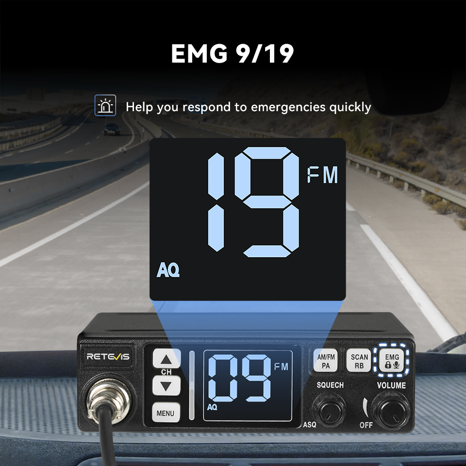 Retevis MB63 Estação de rádio CB Comunicação de longo alcance Profissional CB Car Mobile Ham Radio AM FM Canal 9/19 VOX para caminhantes