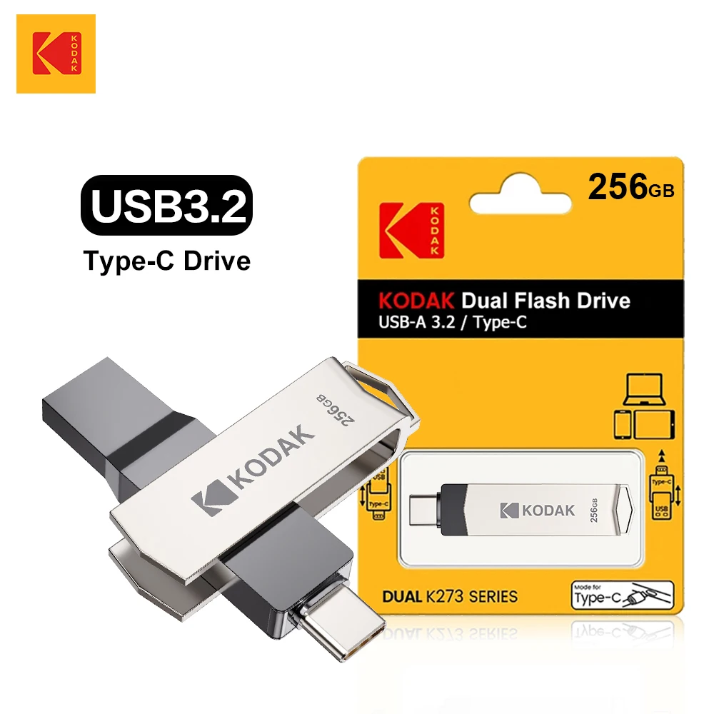 Kodak USB 3,2 Typ C Flash-Laufwerk 256GB 128GB 32GB Pen drive Hochgeschwindigkeits-Dual-Memory-Stick für Smartphone-Laptop