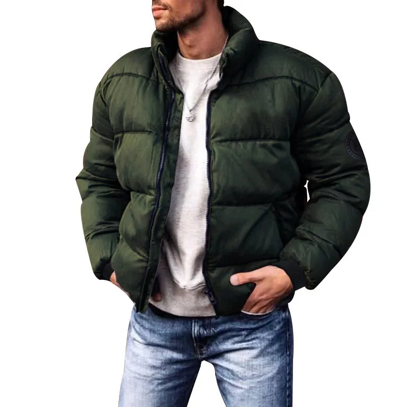 Jaqueta masculina de algodão de inverno com gola alta e jaquetas casuais Casaco grosso com zíper Parkas