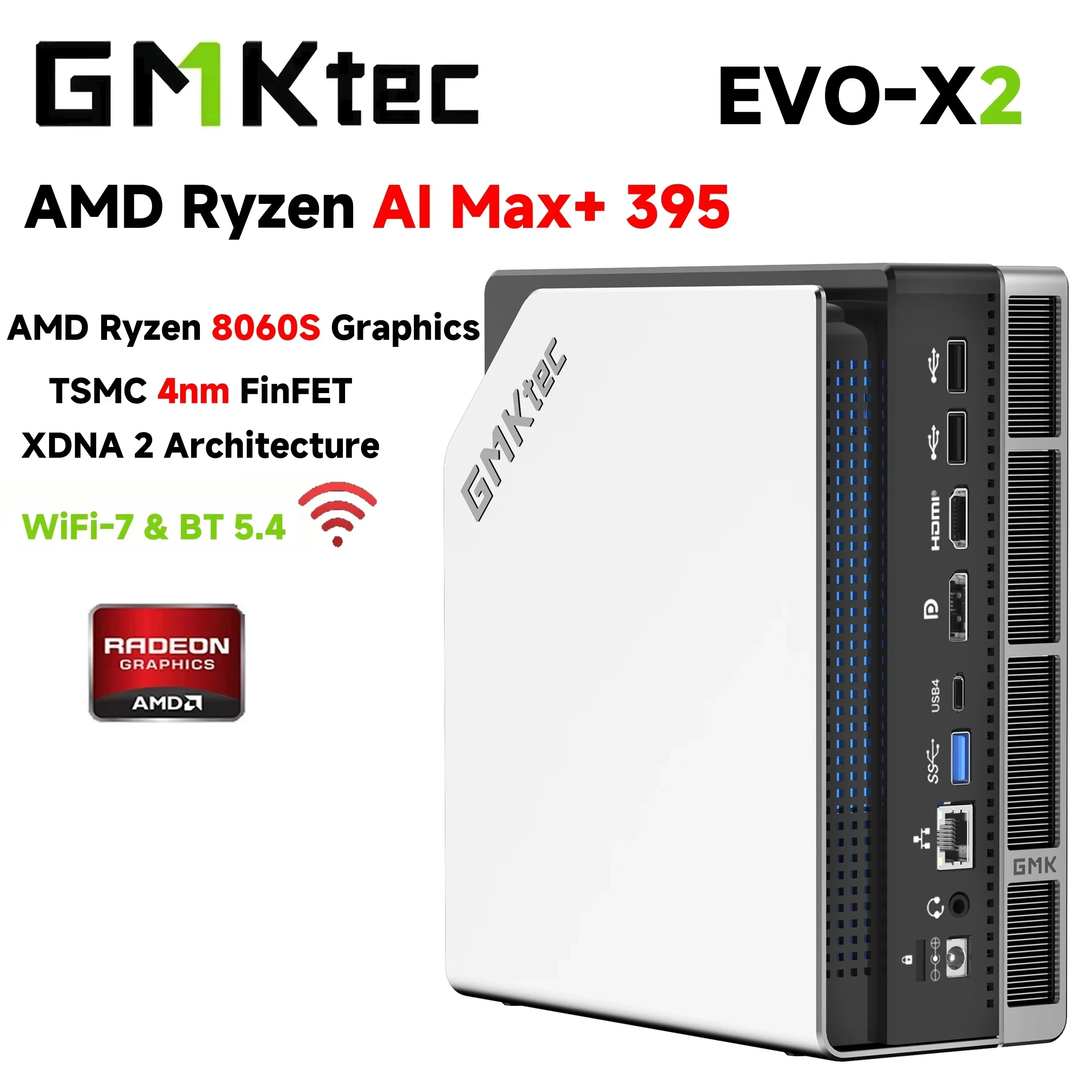 GMKtec EVO-X2 AI Mini PC AMD Ryzen Al Max+ 395 LPDDR5X 64GB/128GB 2TB PCie4.0 SSD WIFI7 BT5.4 2.5G USB4 Komputer stacjonarny do gier