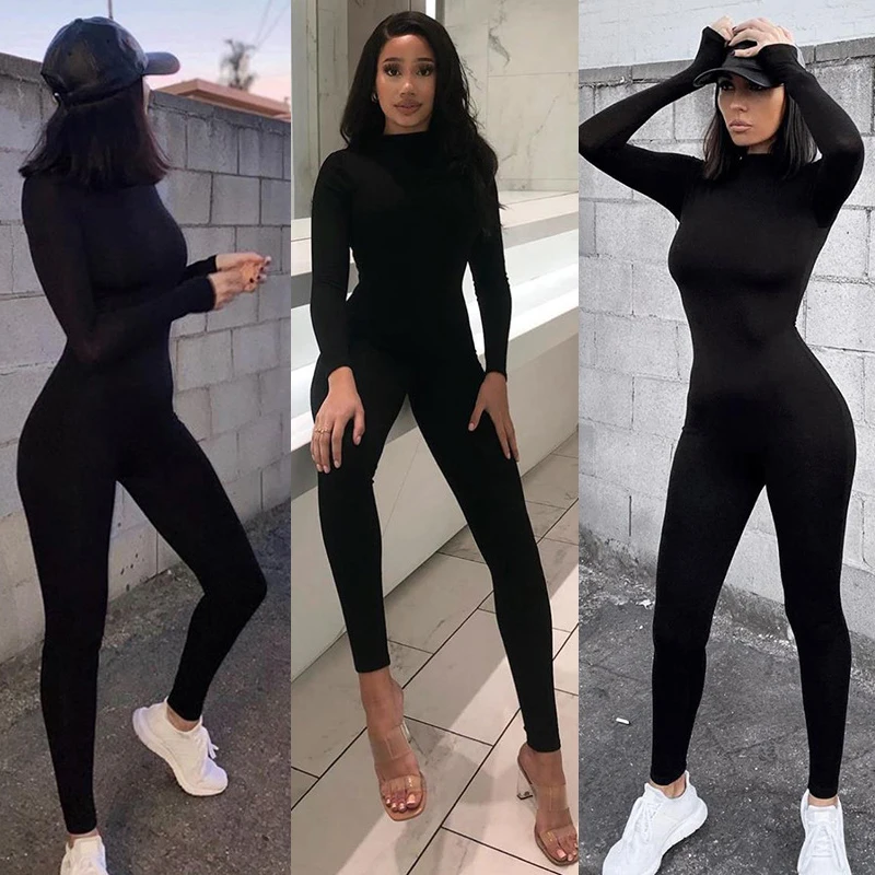 2025 herbst Frauen Sexy Overall Streetwear Langarm Bodycon Solide Sport Fitness Overalls Romper Overalls Für Frauen Körper anzug