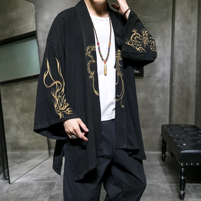 ชุดแฟชั่น Tai Chi ชุดคลุมคาร์ดิแกนปักลายสไตล์จีนของผู้ชายจาก Hanfu เสื้อคลุมกิโมโน5XL ขนาดใหญ่เสื้อโค้ทผู้ชายโบราณ
