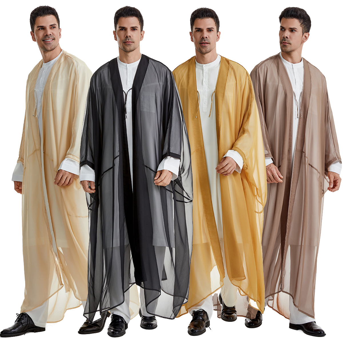 Abaya jubba thobe para homem muçulmano, chiffon cardigan, dubai, peru, abayas soltas, tamanho grande, th836