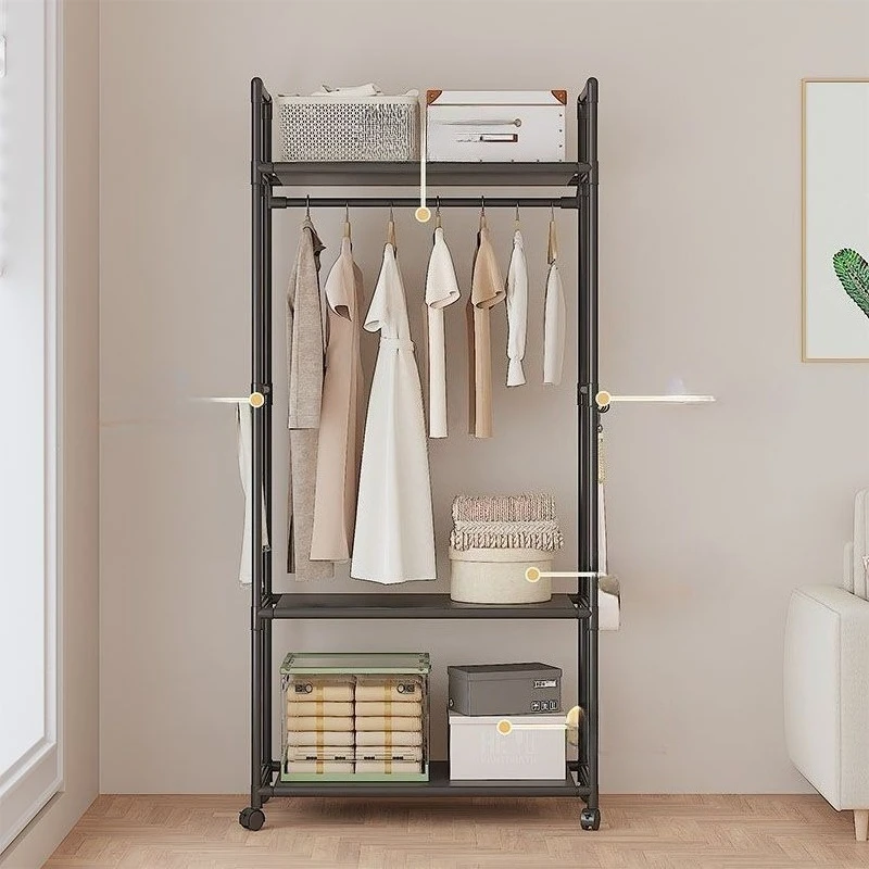 Simple Multifunctional Coat Rack Shelf Home Dormitory Floor Hanger Movable Clothes Rack, Storage Rack