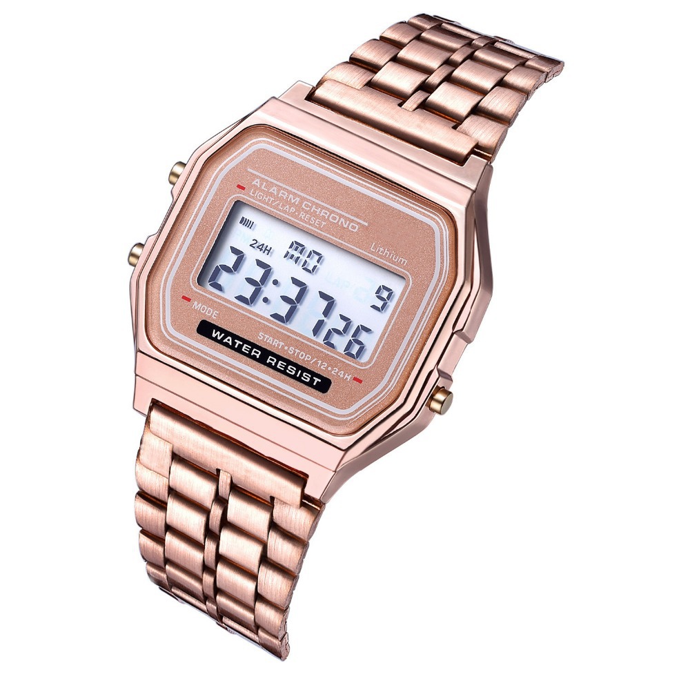 Stalen strip LED elektronisch horloge ultradun goud en zilver koud licht horloge F91W stalen strip origineel Su Feng mode multifunctioneel
