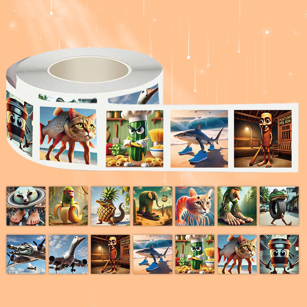 500 Uds Kawaii Tung Tung Sahur pegatinas rollo divertido viñetas de animales decoración calcomanías DIY portátil coche niños pegatina de recompensa juguete