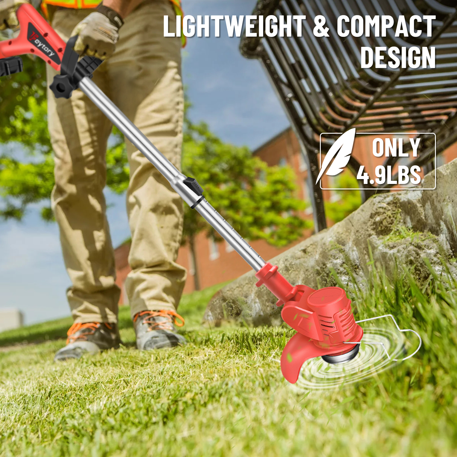 21V Cordless Weed Wacker 3 in 1 Rechargeable Weed Wacker Electric for Lawn Garden Yard,With Battery,Red