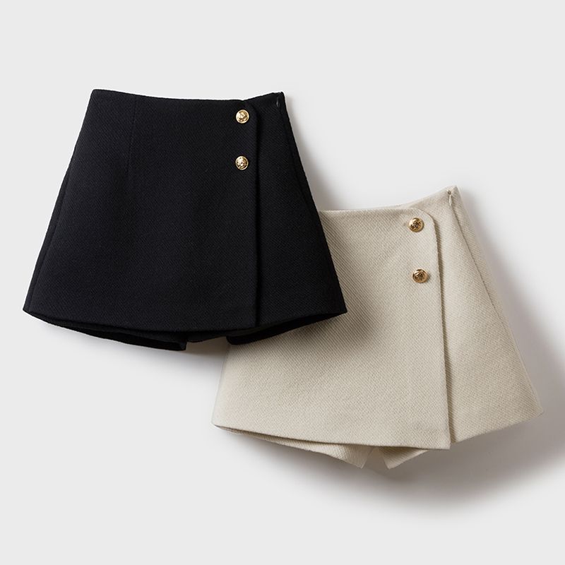 Jesienno-zimowy patchworkowy zamek błyskawiczny spodenki w kształcie litery A solidny, wysoki guzik w talii spodnie w kształcie litery A szerokie nogawki spódnica moda Casual odzież damska