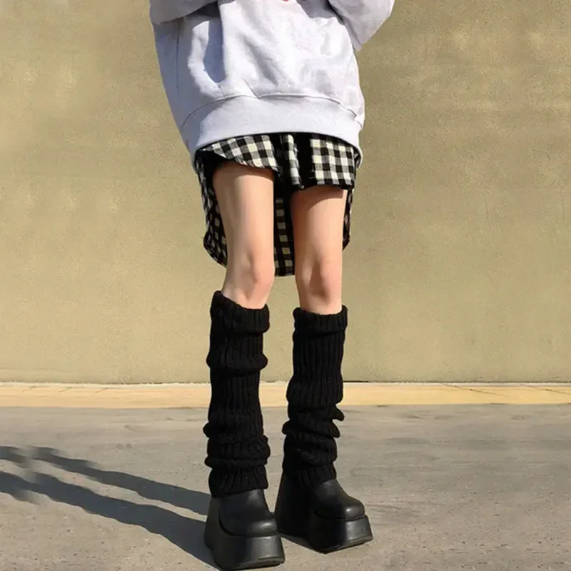 Calentadores de piernas alargados de 70CM, calcetines largos Lolita para mujer, calcetines cálidos tejidos estilo universitario JK, puños para botas por encima de la rodilla para Otoño e Invierno