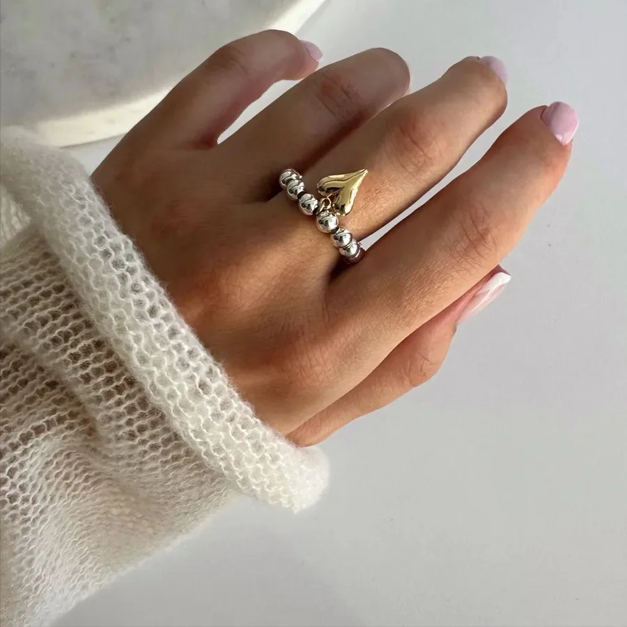 Vintage originalidad trabajo hecho a mano cadena de cuentas cuerda elástica amor corazón colgante anillos para mujeres CCB cuentas redondas anillos joyería regalos
