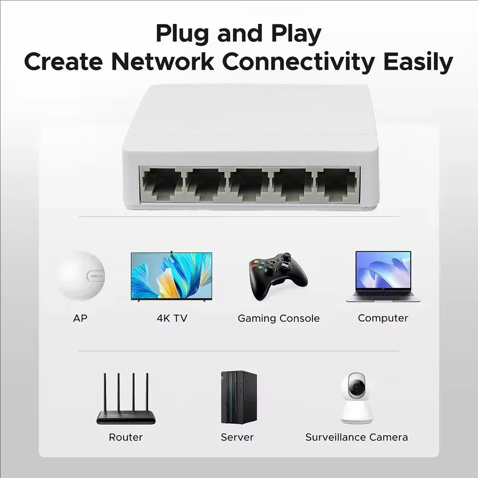 Switch ethernet gigabit de 5 portas, 10/100/1000mbps, switch de rede de desktop, plug & play, mdi/mdix automático, hub lan rj45 para escritório doméstico