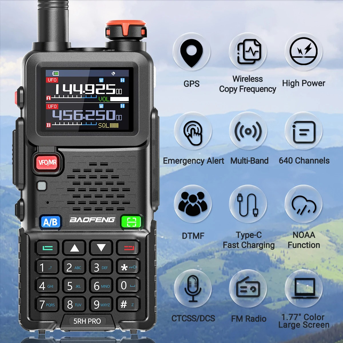 UV-5RH プロ GPS Baofeng トランシーバー 6 バンド落下アラームエアバンド FM 640CH NOAA 高速コピー更新 UV-5RM ラジオ 50KM 最大