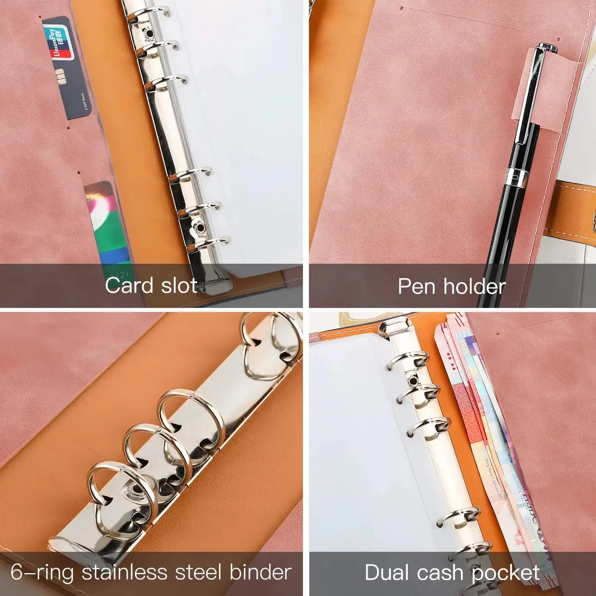 2024 Raccoglitore economico A6 PU Notebook in pelle Buste per contanti Sistema Set Tasche raccoglitore a clip per risparmiare denaro Bill Organizer Regali