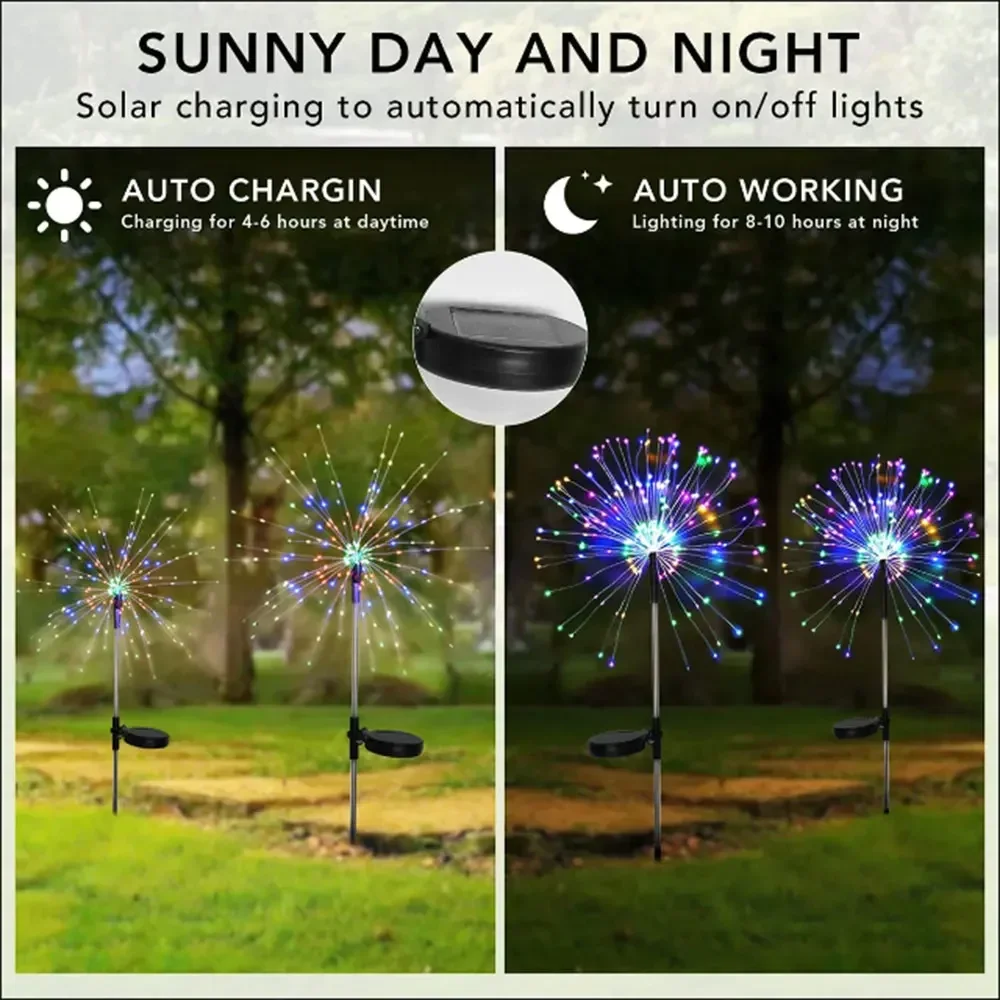 Lampe Solaire 90LED en Forme de enquêter d'Artifice, Éclairage d'Extérieur, 8 Modes d'Éclairage, Décoratif, Vacances, DIY