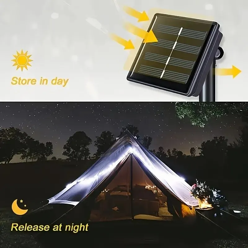 1 Set di filo di rame impermeabile a 8 modalità per esterni con stringa di luce solare, luce da fiaba, luce natalizia, utilizzata per il giardino all'aperto