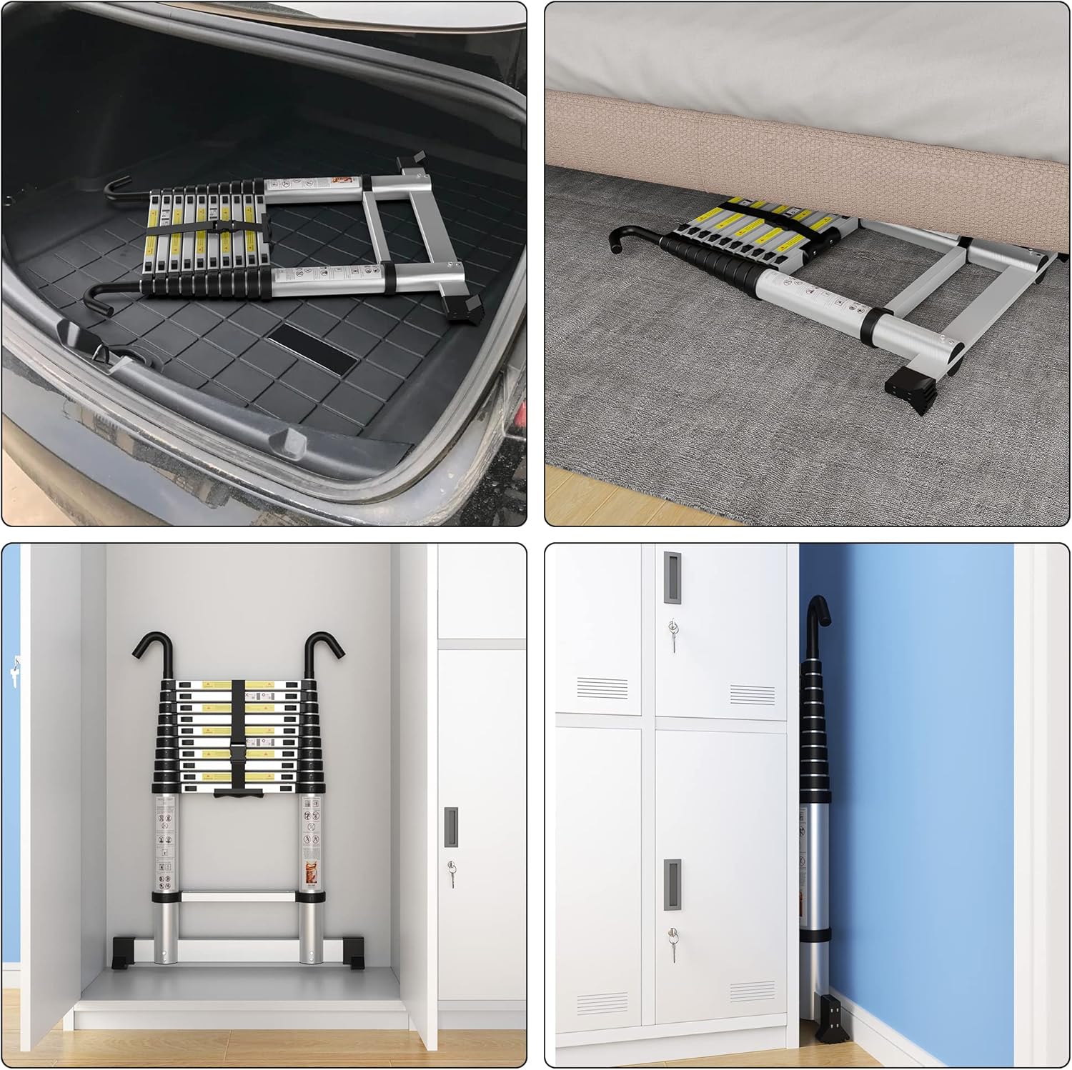 Escada telescópica com estabilizador, ganchos removíveis, design dobrável de alumínio, 3.8m Multi-Purpose Step para uso doméstico e ao ar livre