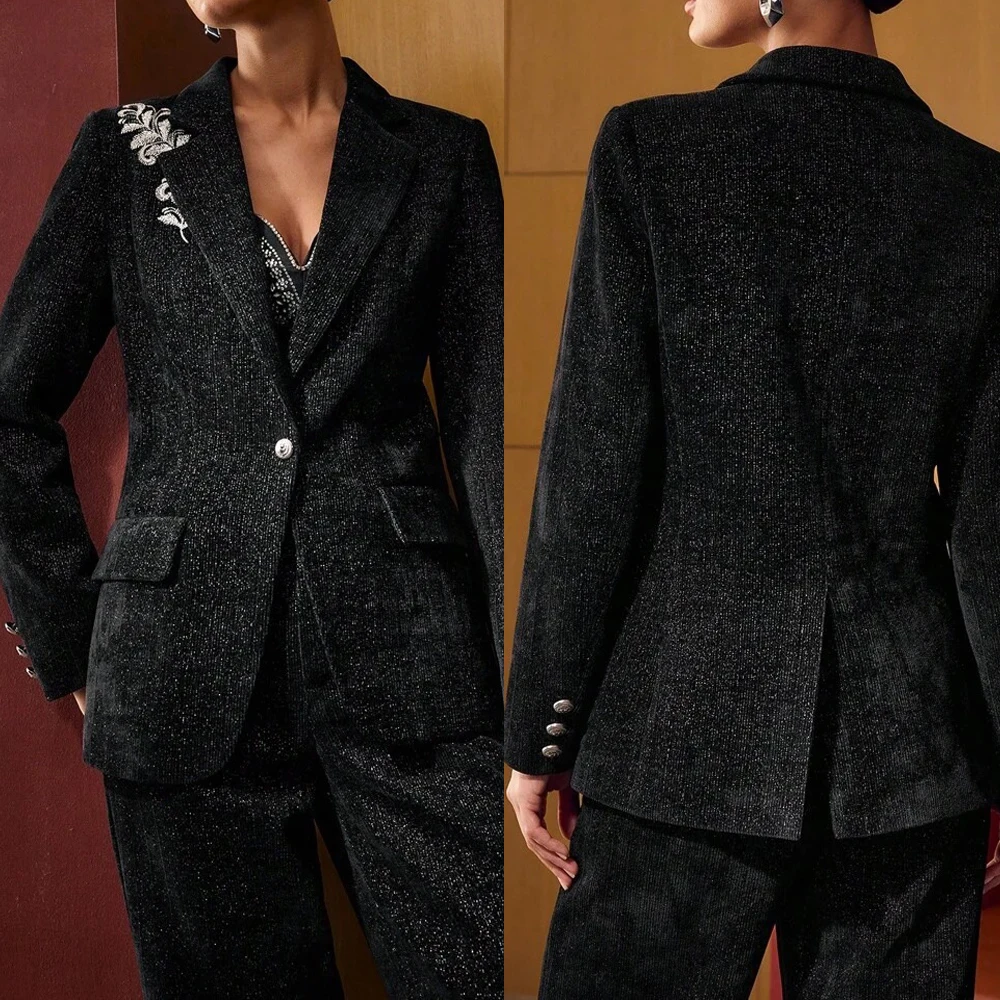 Eleganter Damenanzug, formelle Kleider, Applikationen, Spitze, Jacke, Mantel und Hose für Damen, 2-teilige Anzüge, individuell gestaltet