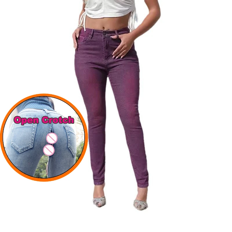 Pantalones de primavera 2025 para mujer, pantalones vaqueros con entrepierna abierta, nueva ropa de mujer, pantalones vaqueros de cintura alta, pantalones vaqueros sexis para mujer