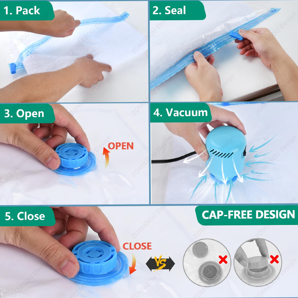 Bolsas de sellado de almacenamiento al vacío reutilizables, 1-24 Uds., con bomba de mano, bolsa de vacío comprimida plegable transparente para ahorrar espacio para ropa y viaje
