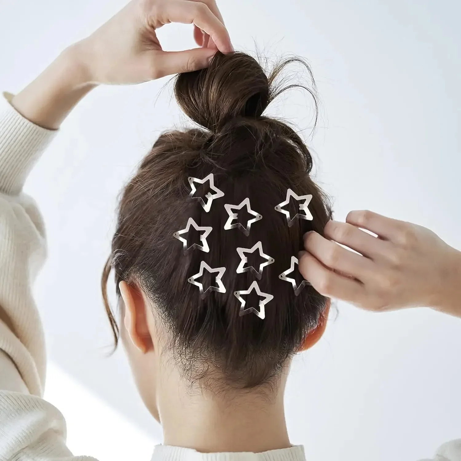 10/25/50/100/200PCS Y2K Fermagli per capelli con stella d'argento, Mollette a scatto in metallo per ragazze, Accessori per capelli con impugnature per capelli gioiello lucido