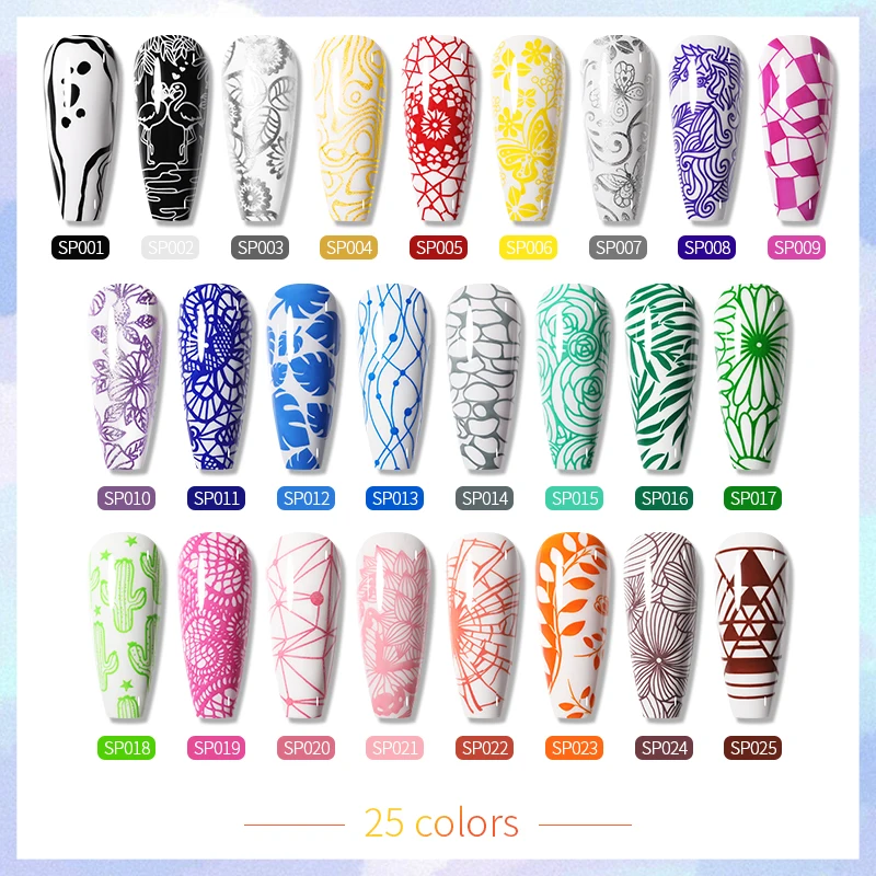 BORN PRETTY 10ml 25 colores esmalte para estampado de uñas barniz para decoración de uñas con esmalte de sello colorido blanco y negro de látex para uñas