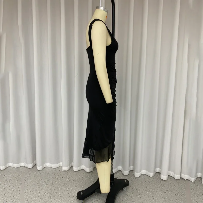 Wefads 女性マキシドレス夏エレガントな固体ノースリーブニップウエストスリムバックレスフリル不規則なパーティードレスストリート