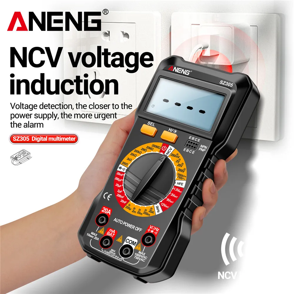 ANENG SZ305 Multimeter 1999, Zählung, professioneller AC/DC-Spannungsprüfer, Amperemeter, Kondensator, hFE, Triode, Hz, Detektor, Elektriker-Werkzeug