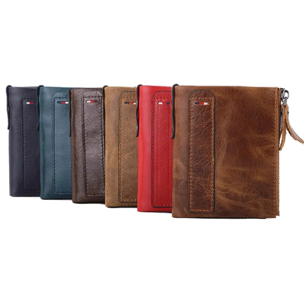 男性財布 100% 本物の牛革ショートカードホルダー革メンズ財布高品質の高級ブランド男性財布