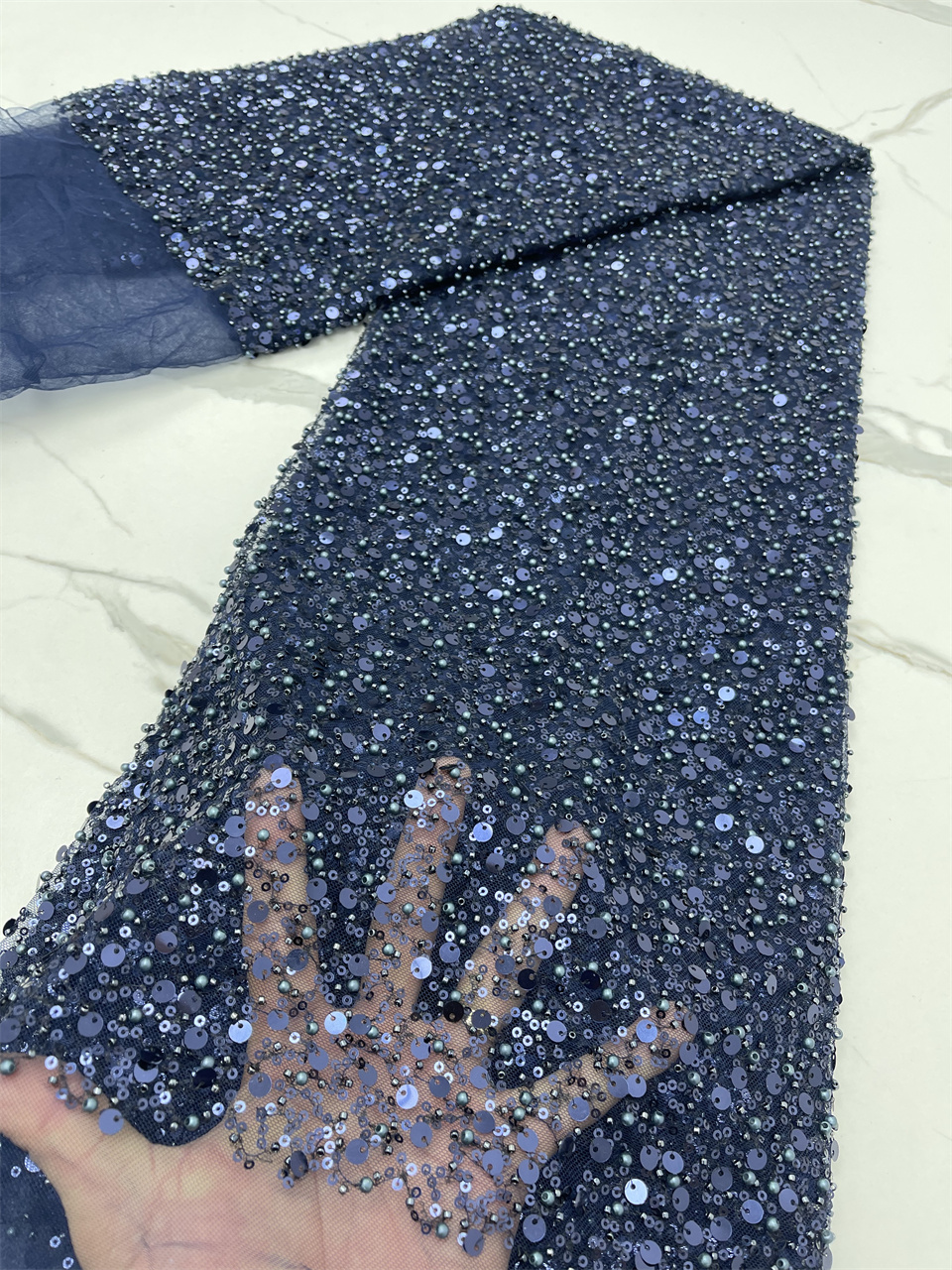 アフリカンヘビービーズレース生地ナイジェリアキラキラ、フレンチチュール、結婚披露宴用高級素材、高品質、5ヤード、2024