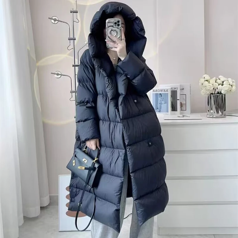 Chaqueta larga de invierno para mujer, abrigo nuevo para mujer, 90 de terciopelo con capucha, resistente al viento, cálido, versión coreana 2024, abrigo Parker informal