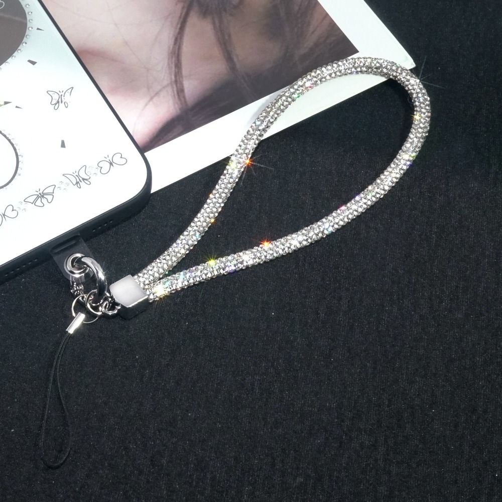 แฟชั่นฉูดฉาด Glitter Rhinestone เชือกโทรศัพท์เพชรคริสตัลสายรัดข้อมือพวงกุญแจแขวนเชือกป้องกันการสูญหาย