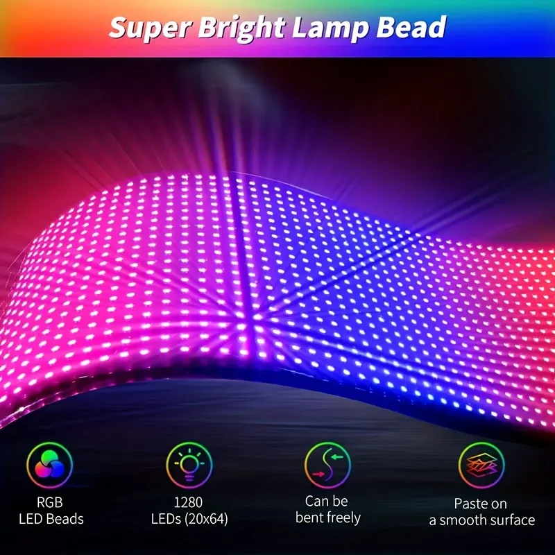 LED Matrix Pixel Panel USB 5V RGB Car Sign Bluetooth App Control Flexible Addressable Pattern Graffiti Scrolling Text Animation