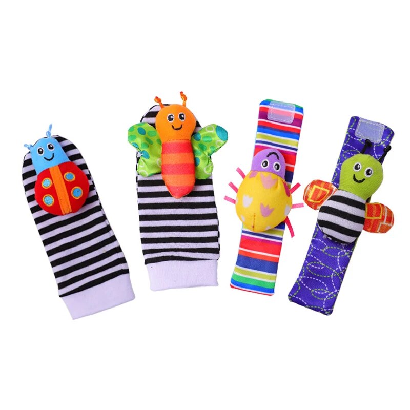4 Stuks Baby Speelgoed 0-12 Maanden Baby Rammelaars Speelgoed Dier Sokken Polsband + Rammelaar Baby Voet sokken Bug Polsband Babysokjes Nieuwe