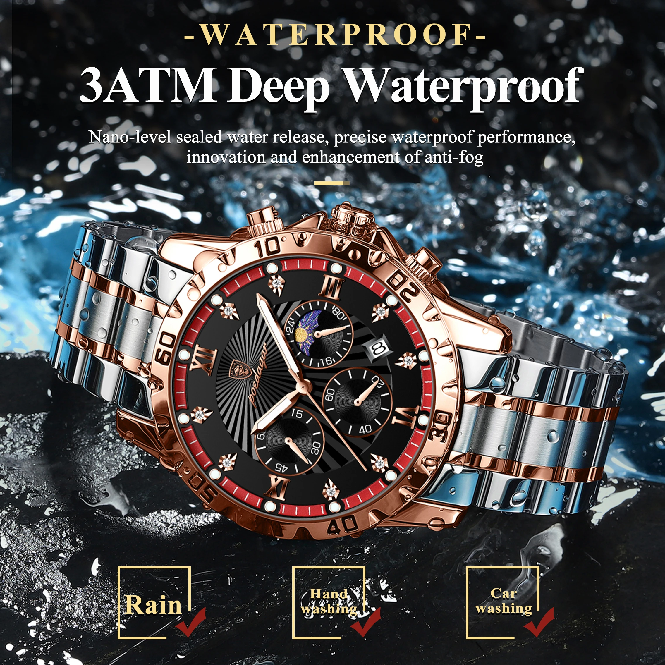 Reloj militar de lujo POEDAGAR para hombre, cronógrafo luminoso resistente al agua con fecha, reloj de pulsera para hombre, relojes de cuarzo de acero inoxidable para hombre