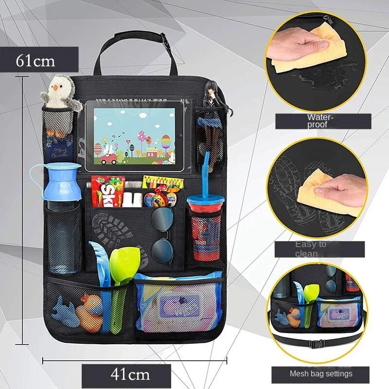 Autositz-Organizer, multifunktionale Oxford-Stoff-Aufbewahrungstasche für die Rückseite des Autos mit mehreren Taschen und Tablet-Halterung für Kinder
