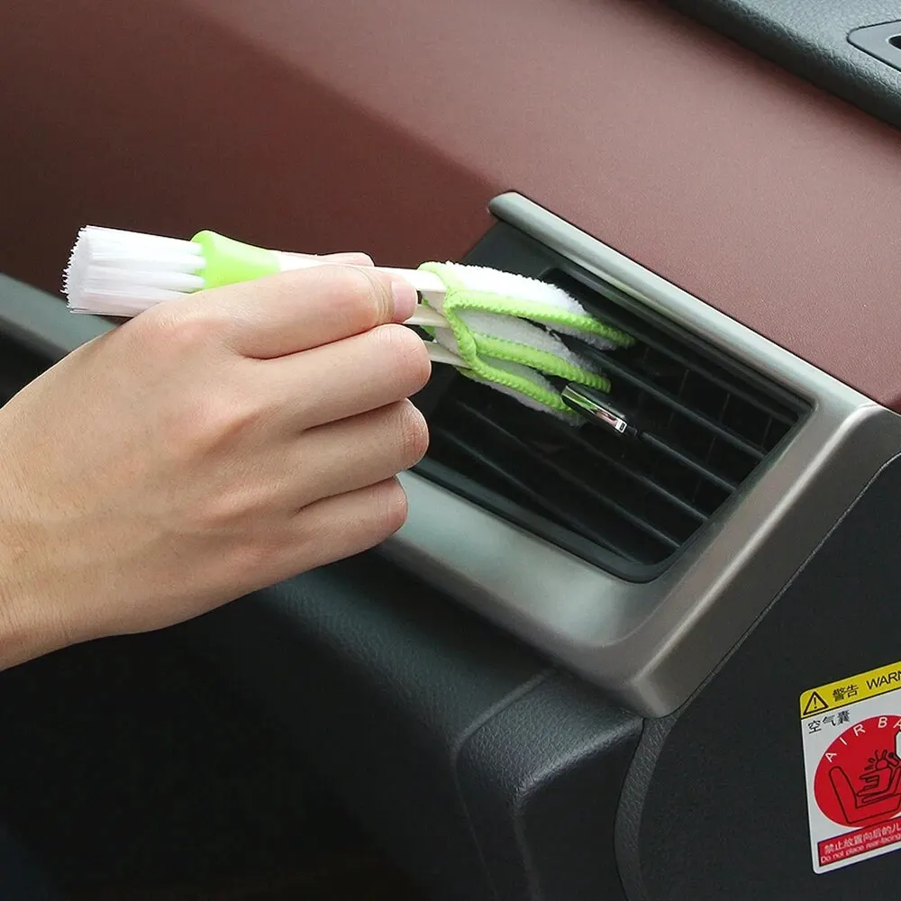 Multifunctionele auto-ontluchterreiniger Mini Double-end Micro Fiber Vent Duster Verwijderbare stoffen hoes Draagbare reinigingsborstel voor in de auto