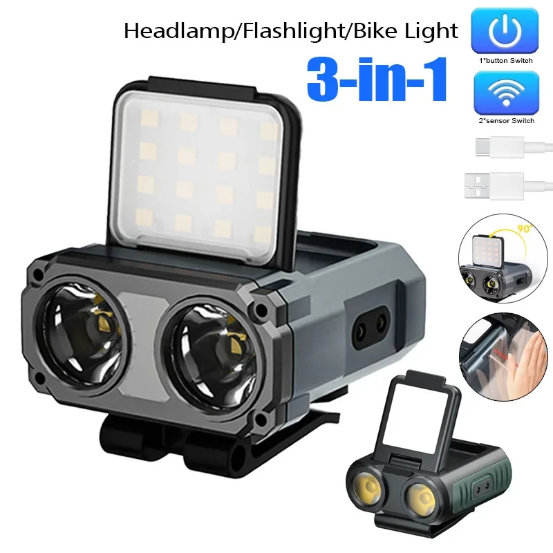 Sensor COB LED faro tapa Clip luz USB recargable cabeza linterna batería integrada faro Led cabeza para pesca Camping