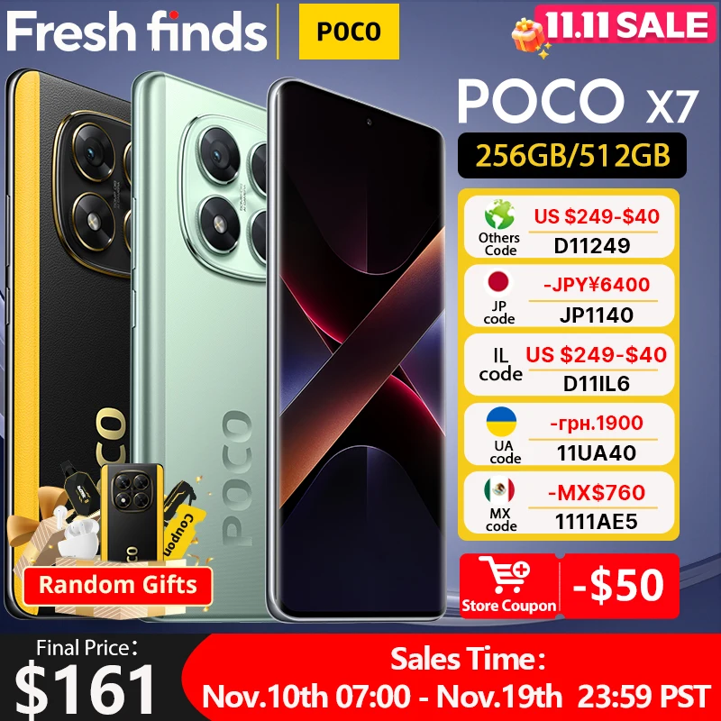 【Brand+】Смартфон POCO X7, размер 7300-Ultra, 6,67 дюйма, 120 Гц, AMOLED-дисплей, 45 Вт, 5110 мАч, 50 МП, камера IP68, Xiaomi HyperOS NFC