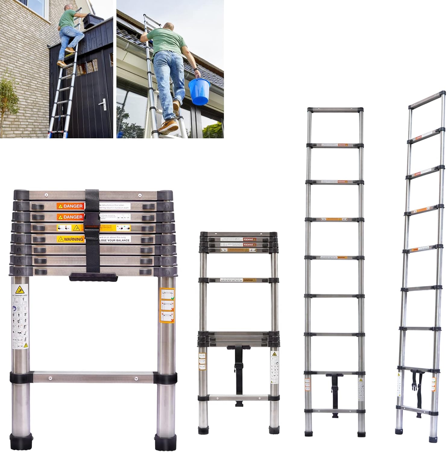 DayPlus 8.5FT/2.6M Multi-Purpose Folding Telescopic Ladder 9 Steps for Decorating Painting In/Outdoor Extendable Portable Loft