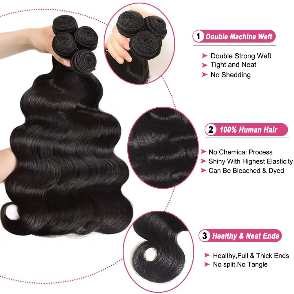 Cabelo brasileiro Weave Pacotes, Raw Remy Cabelo Humano, Extensões de Cabelo Virgem, Loose Body Wave, 1 Pacotes, 3 Pacotes, 4 Pacotes, 28 em