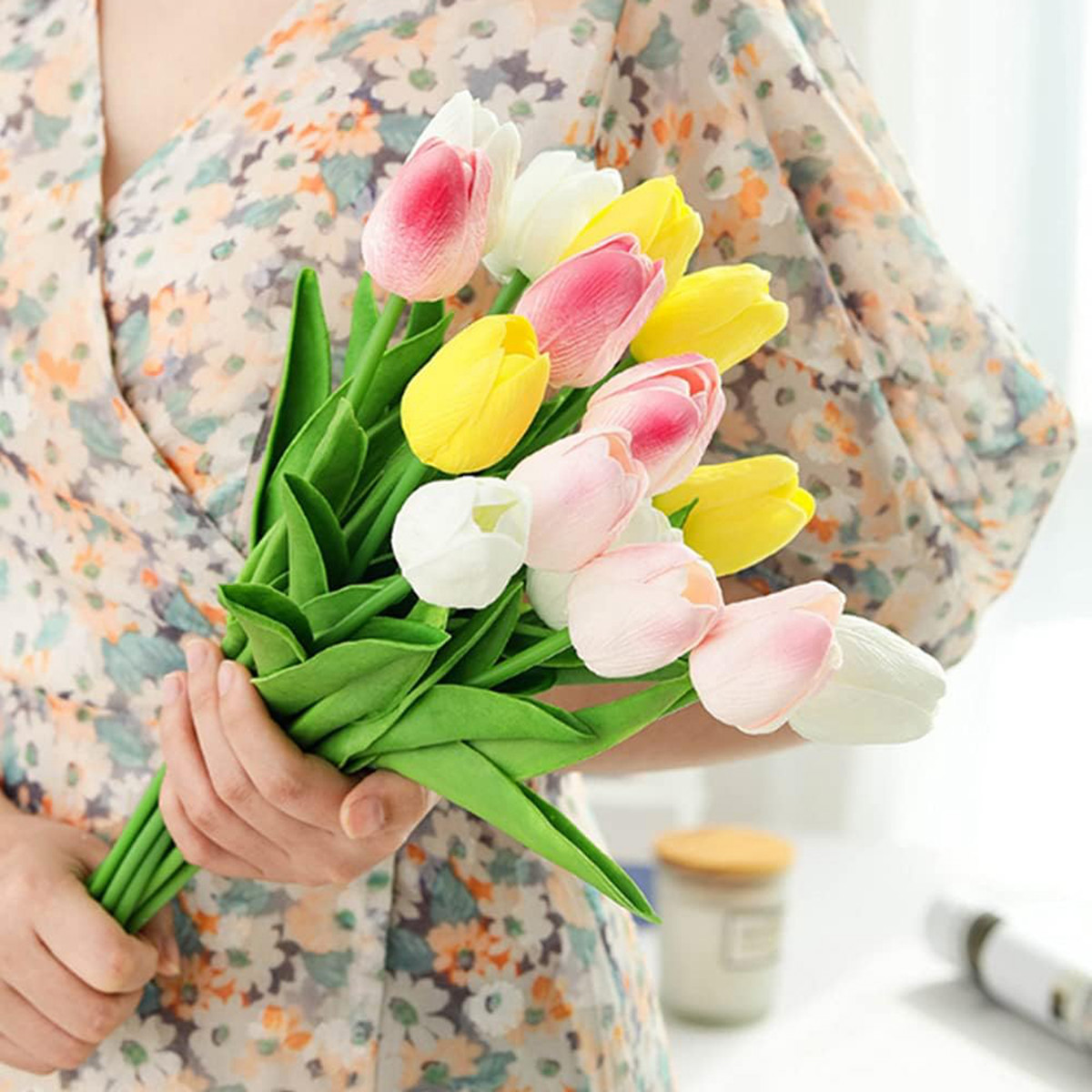 10 peças de flor artificial realista toque tulipa para scrapbooking vaso decoração para casa jardim casamento arco guirlanda buquê de dia das mães